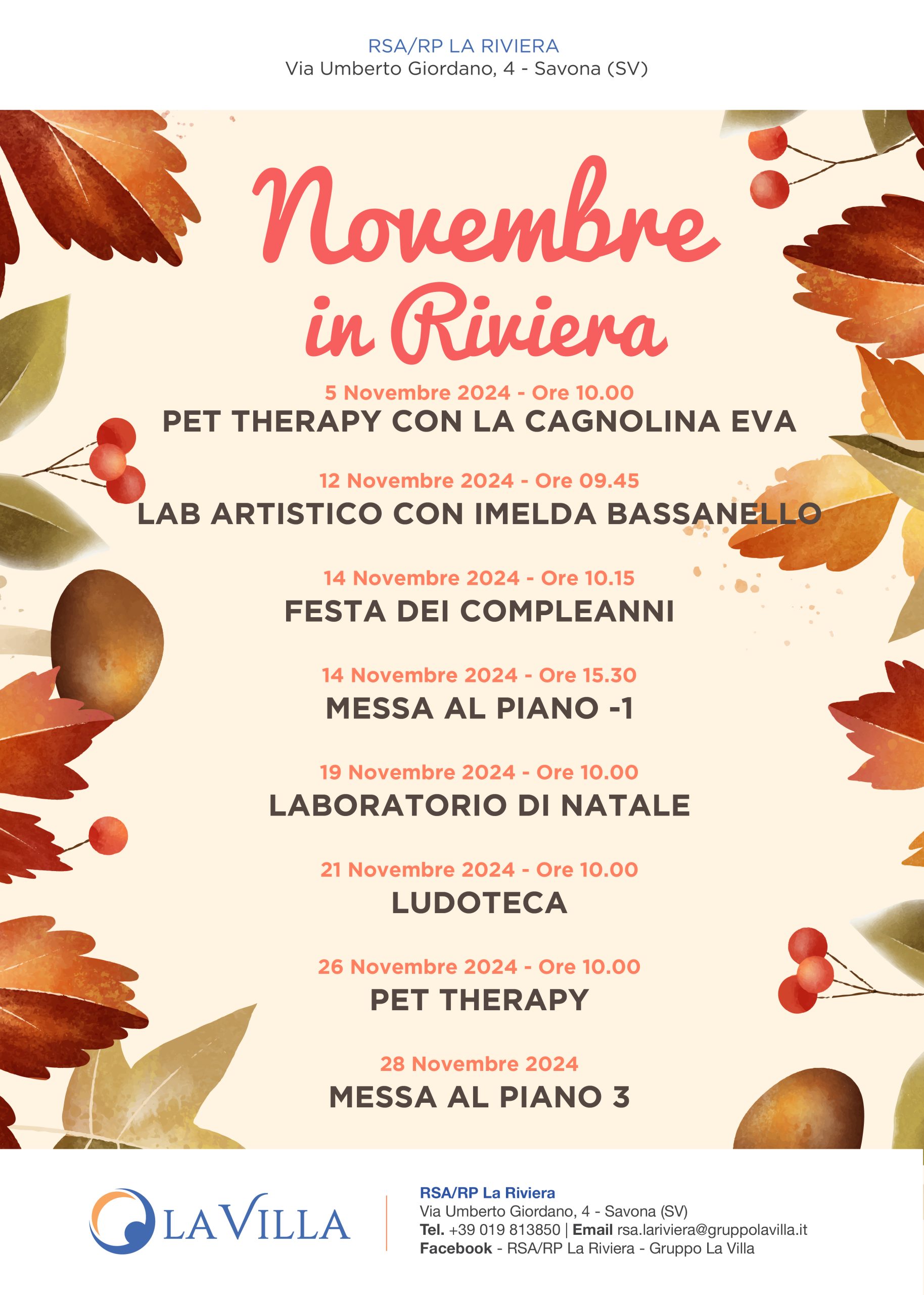 Locandina Eventi Novembre Riviera rsa 2024