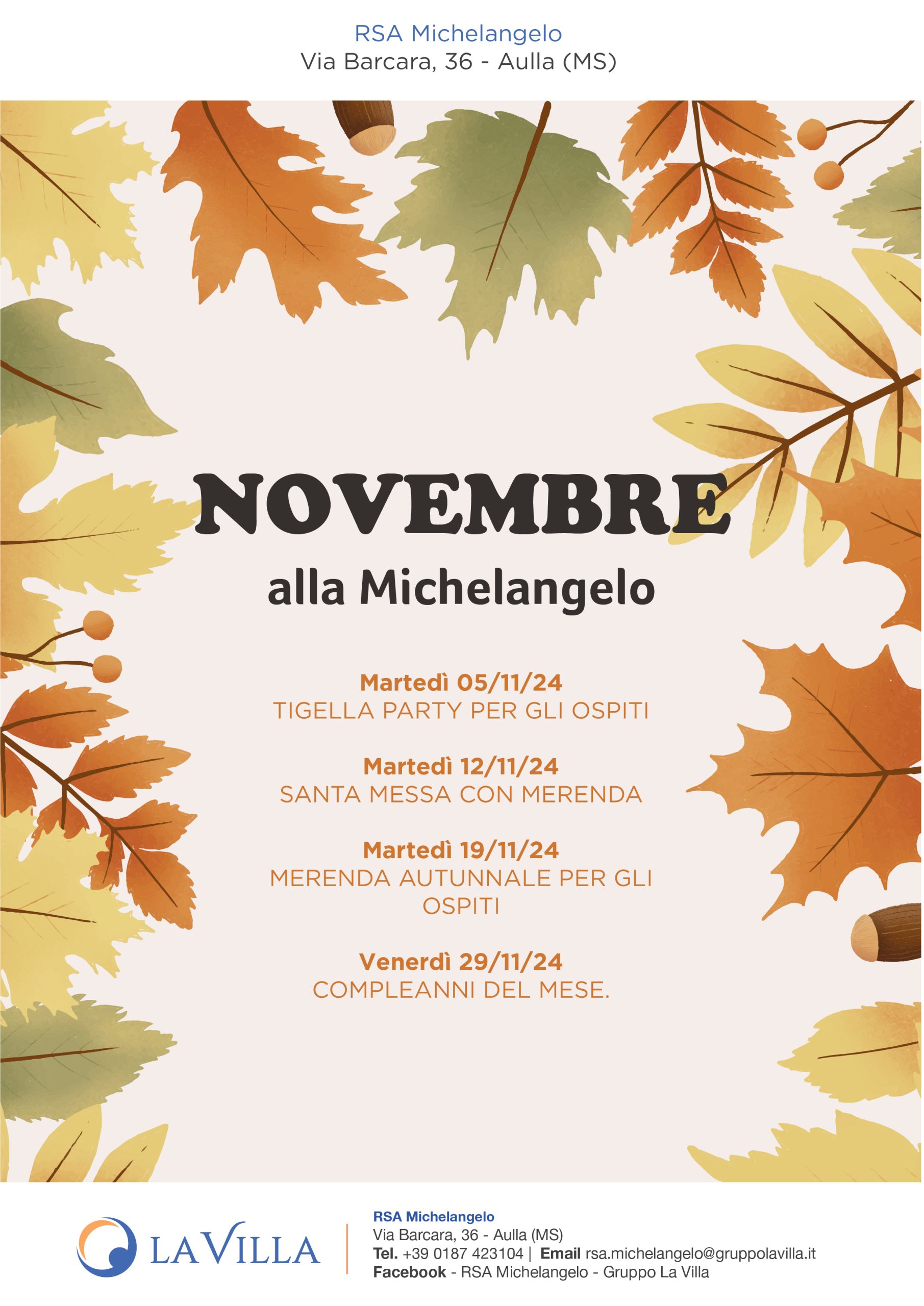 locandina Eventi Novembre alla Michelangelo rsa 2024_def