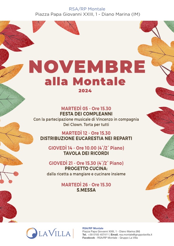 Locandina Eventi Novembre Montale rsa 2024